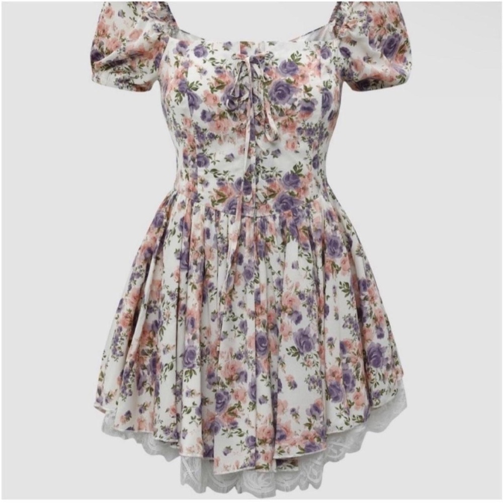 Corset Sweetheart Floral Tie Flower Peasant Elegant Chic Glam Classy Mini Dress